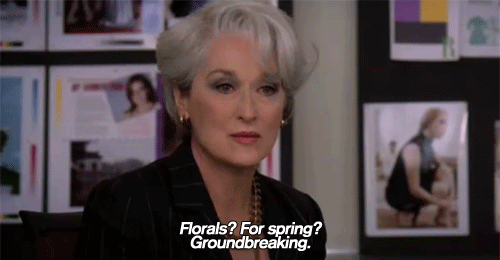 A sophisticated woman, "florals? for spring? groundbreaking."