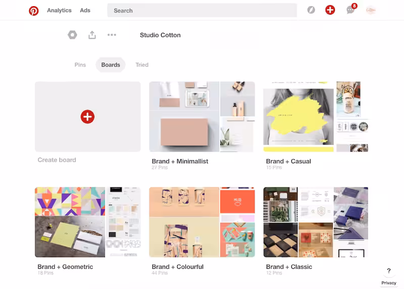 Studio Cotton's Pinterest page.
