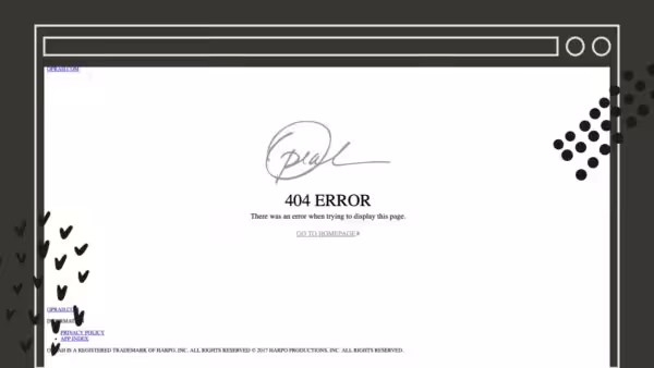 Screenshop of Oprah Winfrey's website with a 404 Error