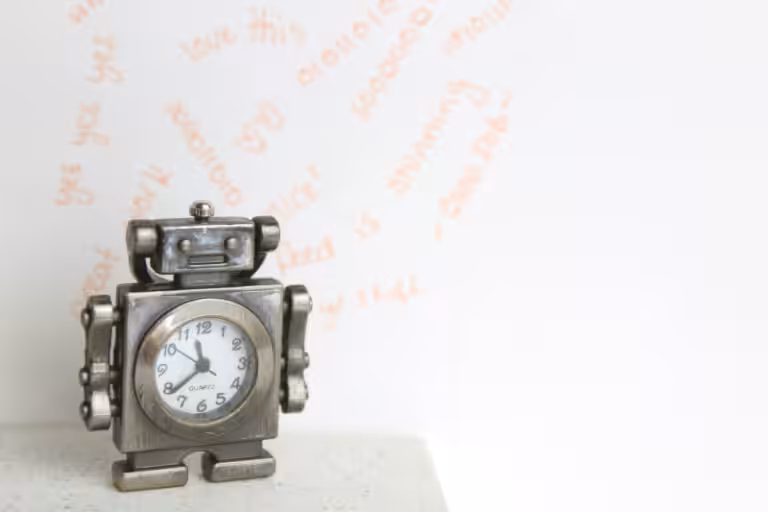 Robot Clock on a desk at Studio Cotton