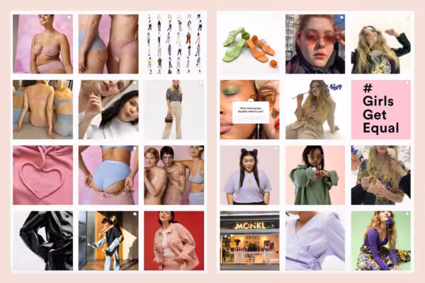 Monki's Instagram grid, screenshots a week apart.