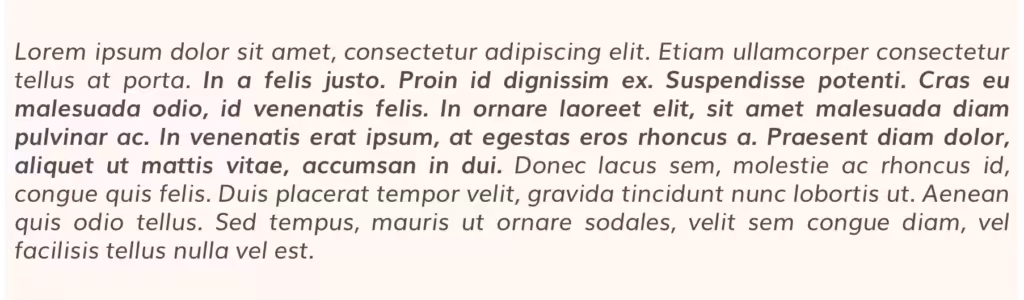 Lorem ipsum lating text in italics and bold