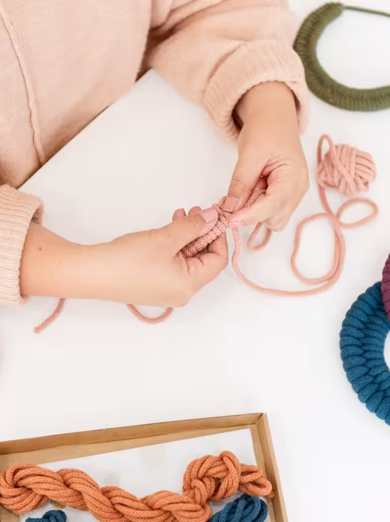 Stitching Me Softly Chunky Woven Necklace being made at Bristol crochet workshop