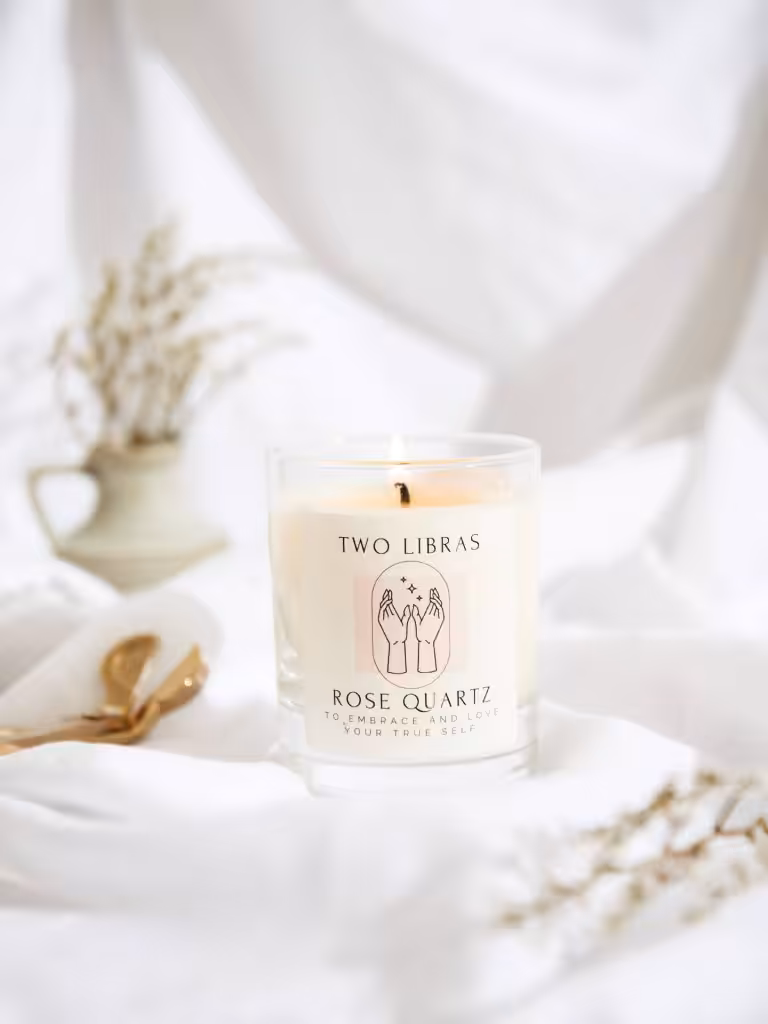 Two Libras Rose Quartz Candle