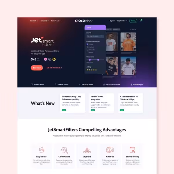 Screenshot of the JetSmartFilters sales page from CrocoBlock