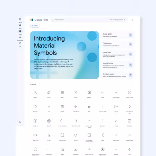 Screenshot of the Google Fonts Material Symbols library