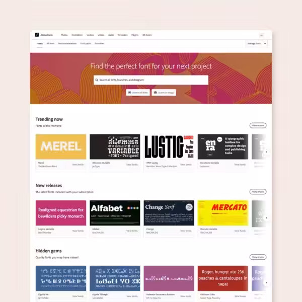 Screenshot of the Adobe Fonts library