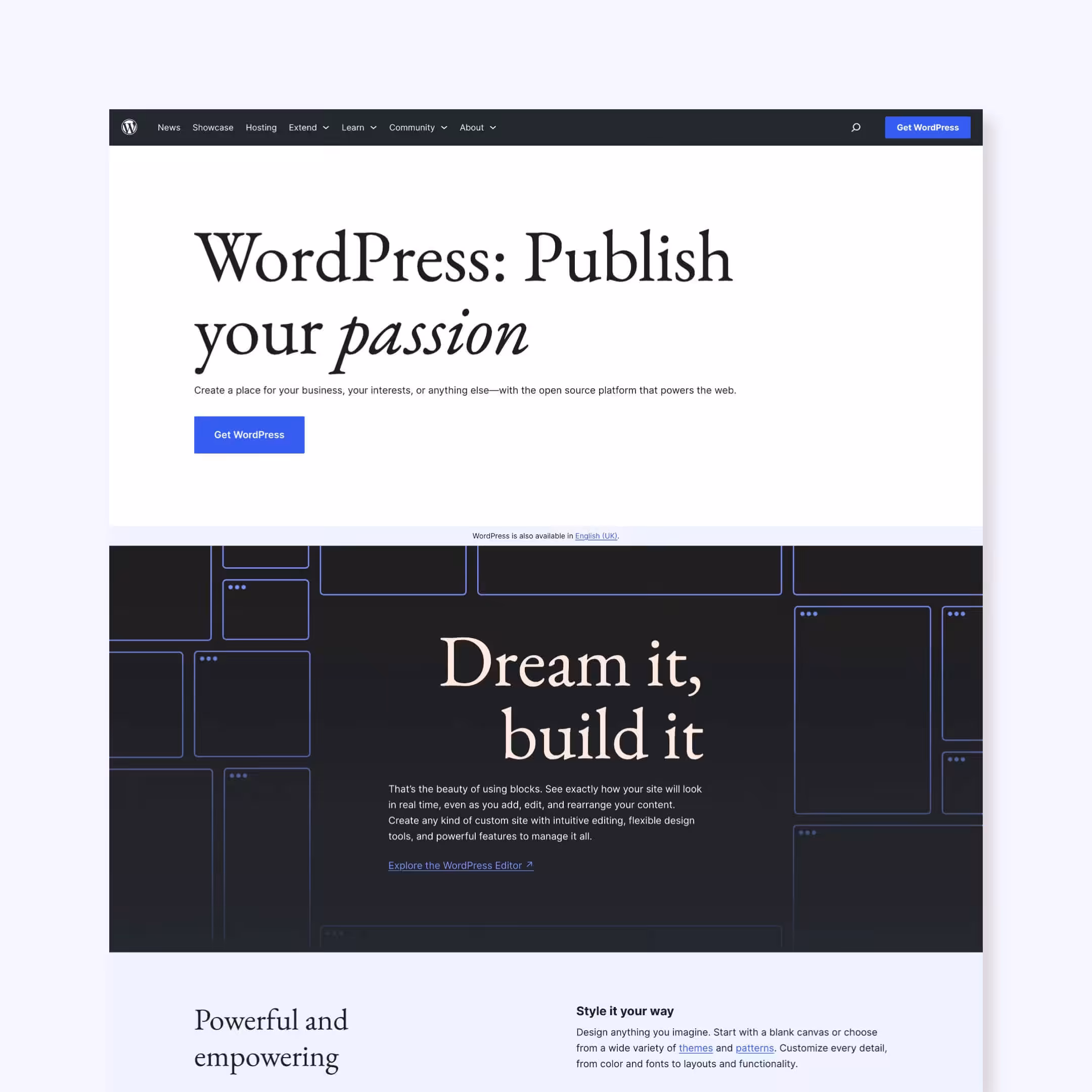 Screenshot of the WordPress website