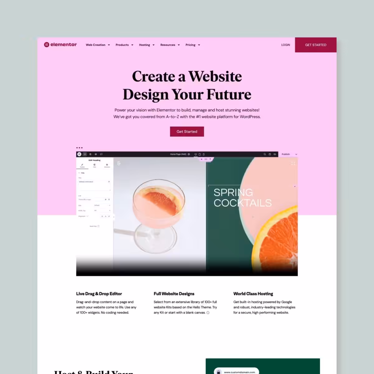 Screenshot of the Elementor Pro homepage