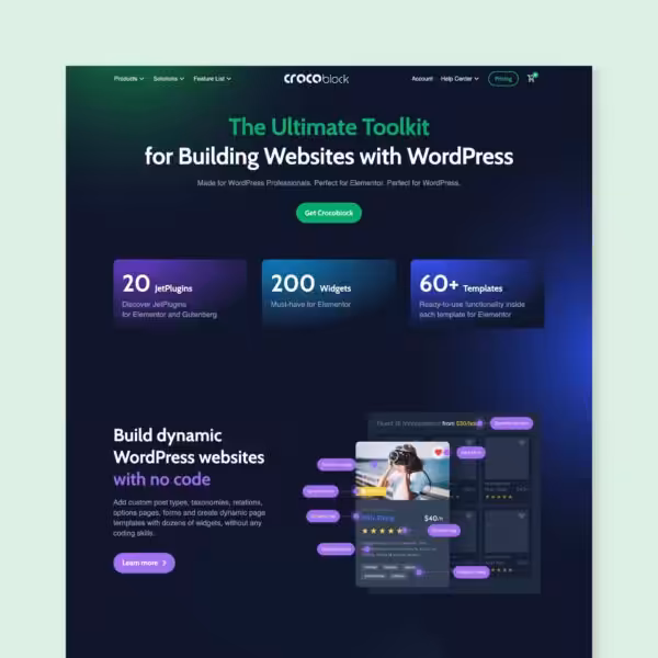 Screenshot of the Crocoblock homepage