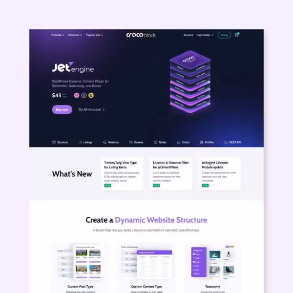 Screenshot of the JetEngine sales page from Crocblock