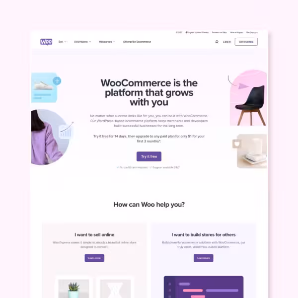 Screenshot of the WooCommerce website