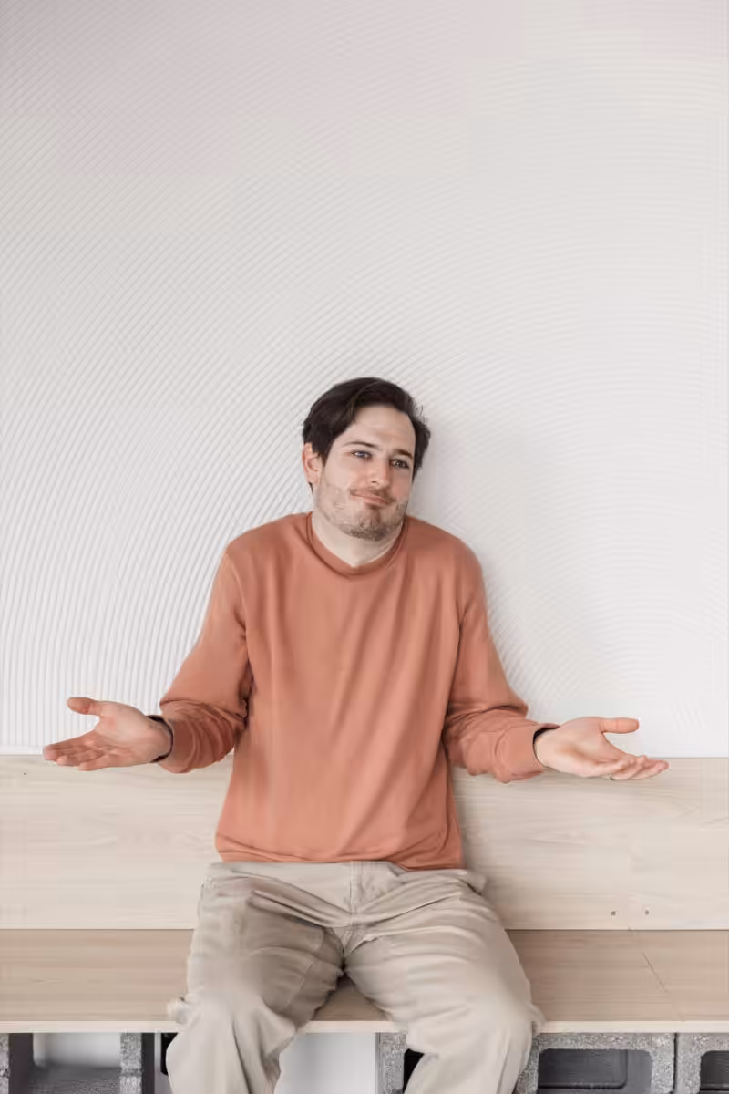 Studio Cotton's technical director Alex shrugging.