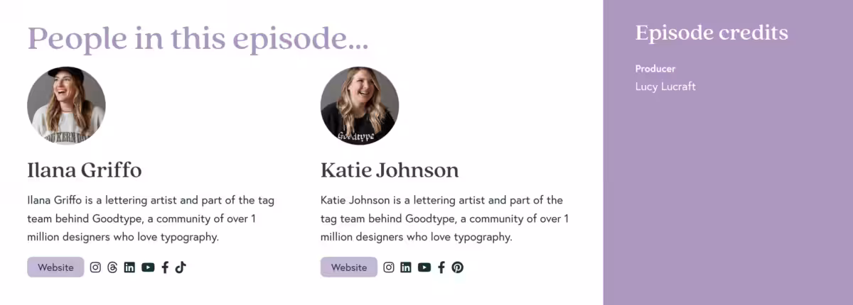 Screenshot showing use of guest features on a podcast website - The Building Your Brand podcast