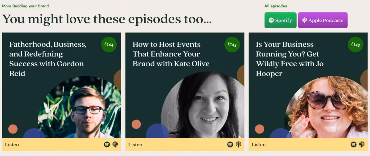 Screenshot showing how Building Your Brand podcast suggests which episode to listen to next