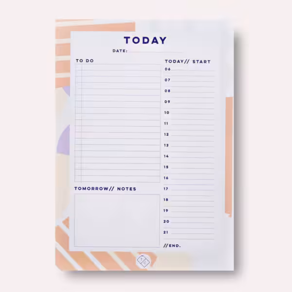 Notepad with pastel patterned background, to do list and section for times