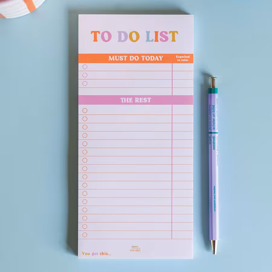 Colourful to do list pad with retro font and different priority sections