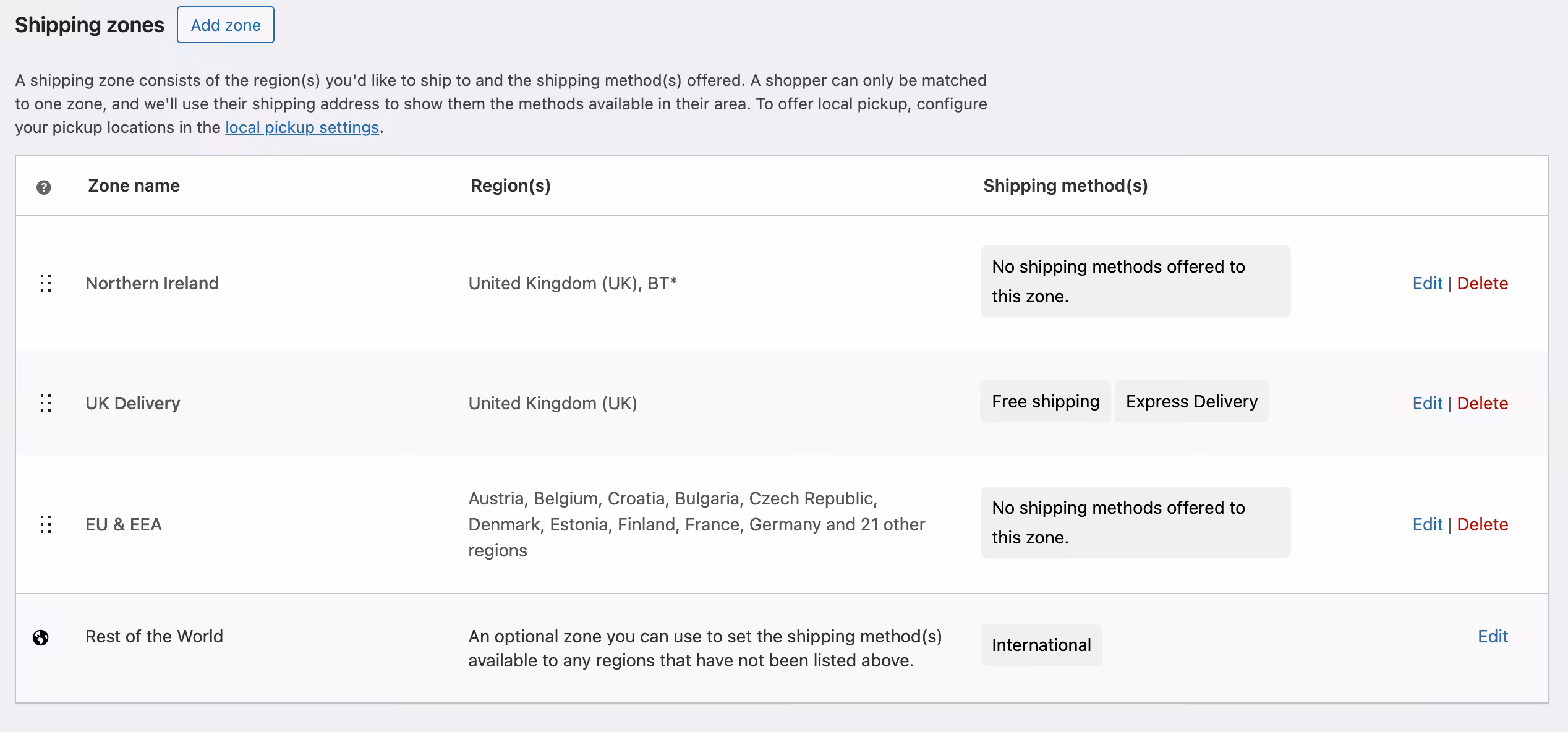 Screenshot: Shipping zones.