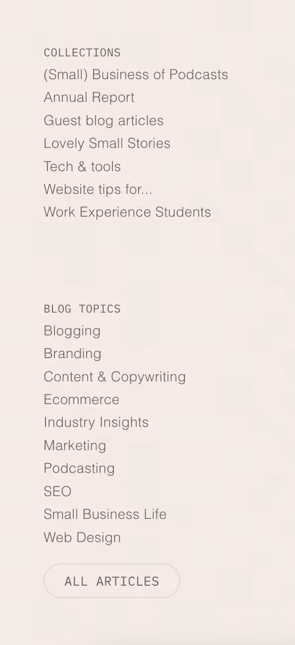 Screenshot of the blog archive sorting options on our website