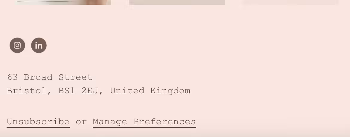Screenshot: Studio Cotton's information in the footer of emails.