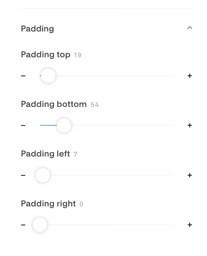 Screenshot: Flodesk's padding slider controls.