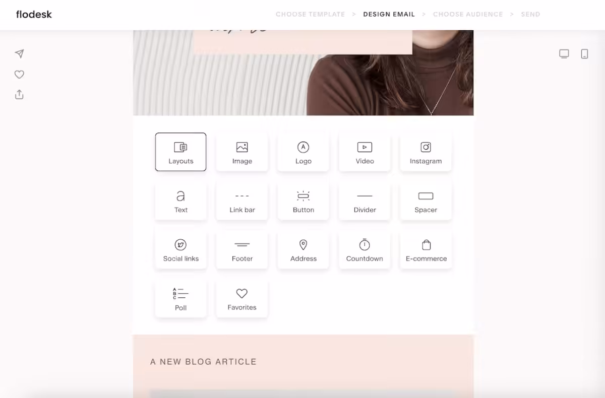 Screenshot: Flodesk's design interface with clearly labelled menus.