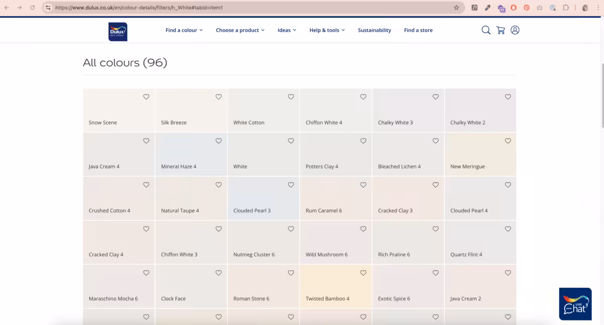 Screenshot: Dulux paint and it's 96 shades of white