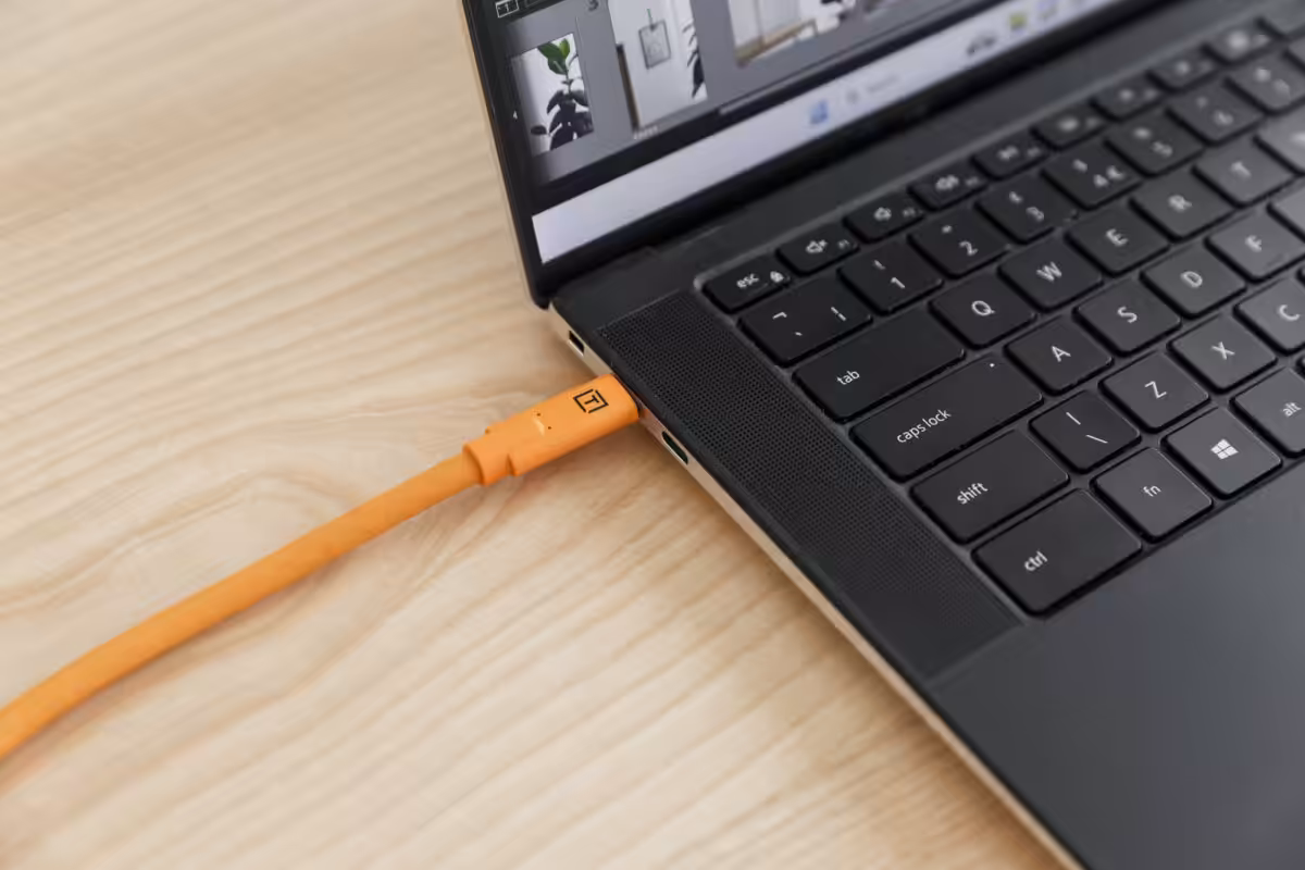 A tether cable connects your camera to your computer.